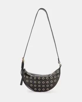 Image of AllSaints Half Moon Leather Eyelet Crossbody Bag