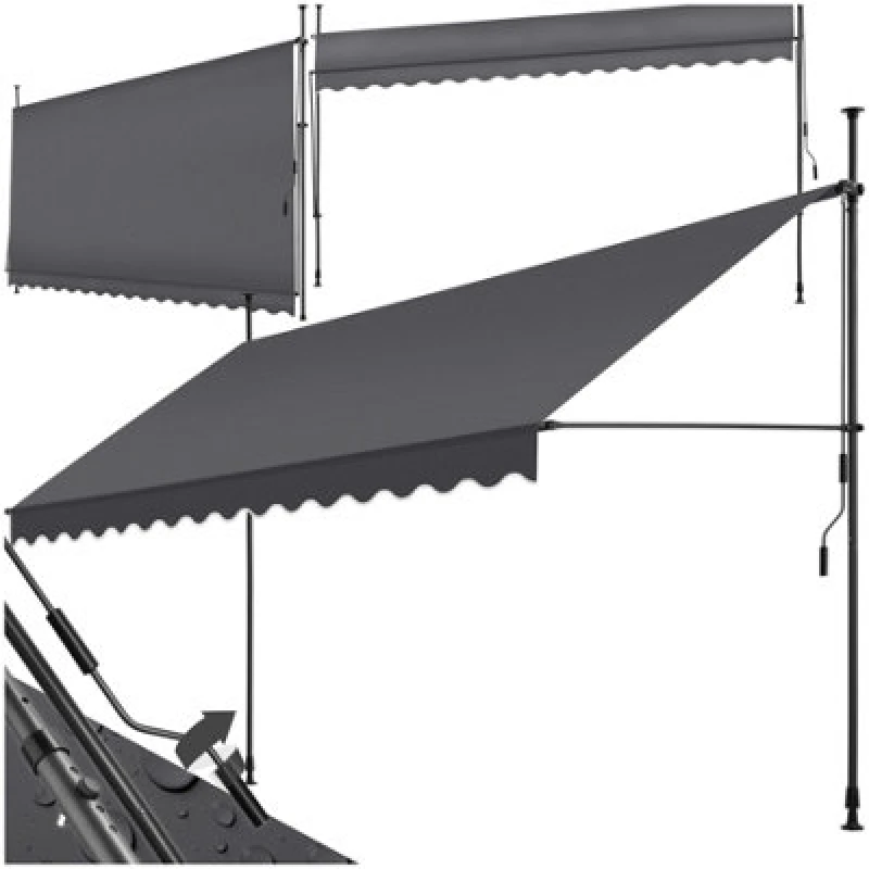 Image of Tectake Awning With Hand Crank - Pressure Fitted , Height Adjustable 400 X 180 Cm - Black/grey