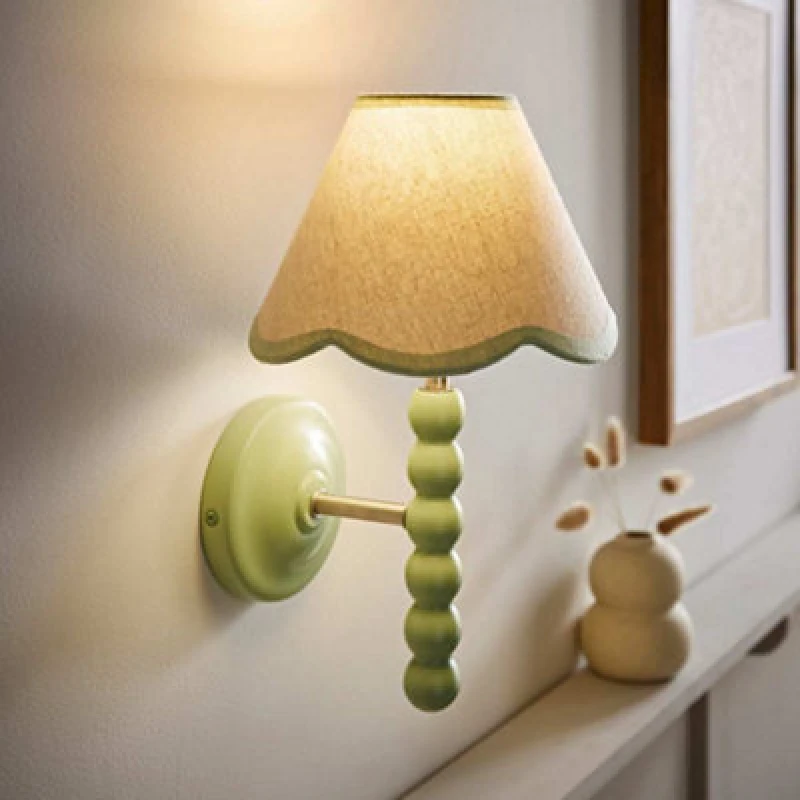 Image of SO'HOME Painted Bobbin Wall Light with Scallop Shade Green ONE SIZE