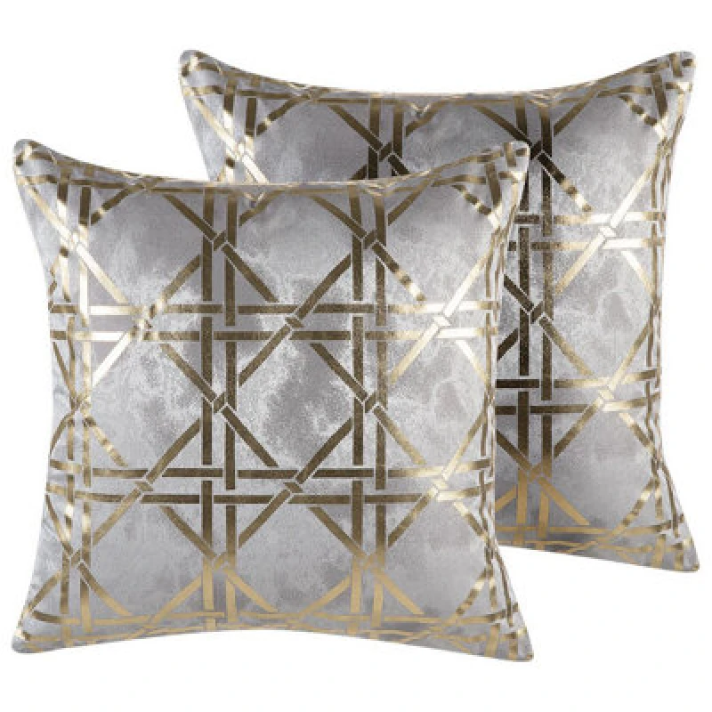 Image of Beliani Set Of 2 Decorative Cushions Cassia 45 X 45cm Grey Geometric Pattern