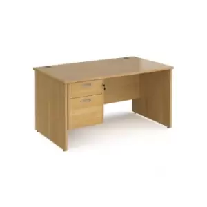 Image of Office Desk Rectangular Desk 1400mm With Pedestal Oak Top And Panel End Leg 800mm Depth Maestro 25 MP14P2O