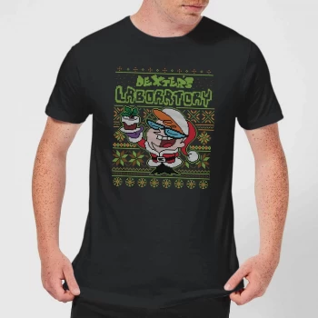 Image of Dexter's Lab Pattern Mens Christmas T-Shirt - Black - 5XL