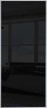 Image of Wickes Sliding Wardrobe Door Silver Framed Single Panel Black Glass - 2220 x 762mm
