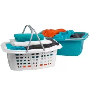 Image of Beldray Plastic Laundry Baskets with Carry Handles, 26L Capacity, Set of 2 - Turquoise and White