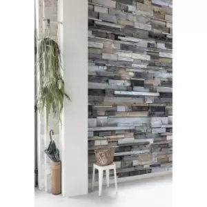Image of Grandeco Wood Effect Blue Digital Wallpaper Mural