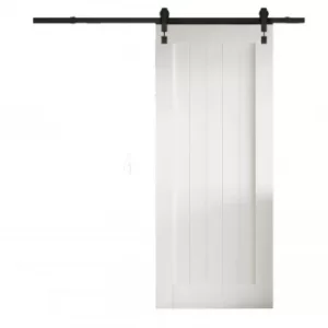 Image of Cottage White Primed FLB Sliding Barn Door with Industrial Track 2073 x 862mm