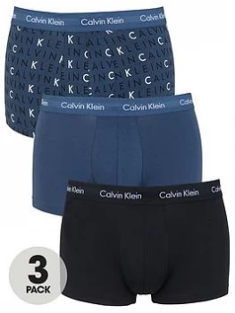 Image of Calvin Klein Low Rise Trunks (3 Pack) - Blue/Black, Size S, Men