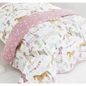 Image of Horse Show Quilted Throwover Decorative Throw Animals Girls Bedroom - Multicoloured