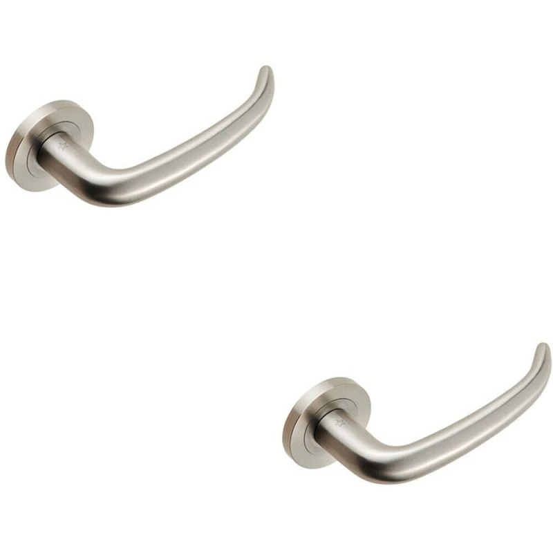 Image of Loops 2x PAIR Slim Rounded Inward Curved Lever on Round Rose Concealed Fix Satin Steel Metallics