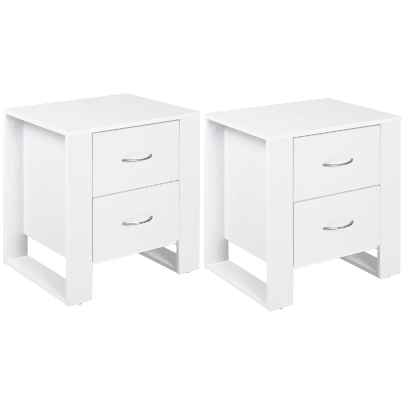 Image of HOMCOM Bedside Duo: Sleek Nightstands with Dual Drawers, Metallic Handles & Raised Base, Bedroom Companion, Set of 2, White Aosom UK