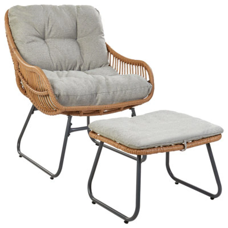 Image of Beliani Garden Chair Mestre With Footstool Pe Rattan Natural
