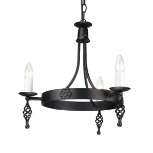 Image of 3 Bulb Chandelier Light Medieval Style Scroll Finials Black LED E14 60W