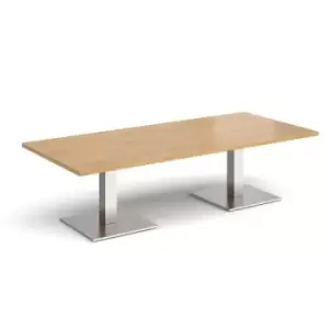 Image of Brescia rectangular coffee table with flat square brushed steel bases 1800mm x 800mm - oak