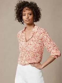 Image of Mint Velvet Adaline Floral Print Shirt, Orange, Size 14, Women