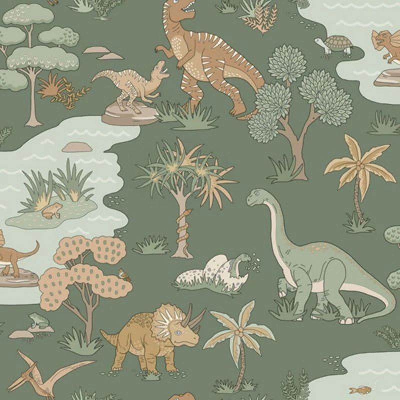 Image of Holden Decor Dino Zoo Wallpaper Green Holden 14010