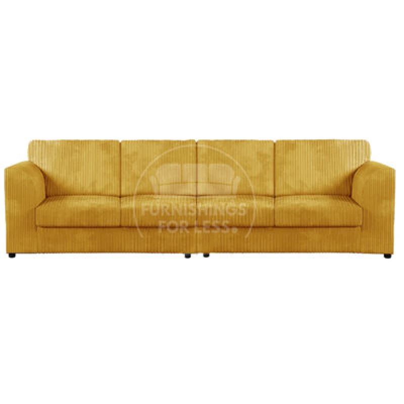 Image of Furnishings For Less UK Luxor Long Fabric Jumbo Cord 4 Seater Sofa - Full Back Mustard