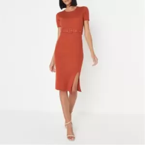 Image of Missguided Belt Ribbed Midaxi Dress - Orange
