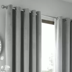 Image of Home Brigitte Faux Fur Eyelet Lined Curtains, Silver, 66 x 54" - By Caprice