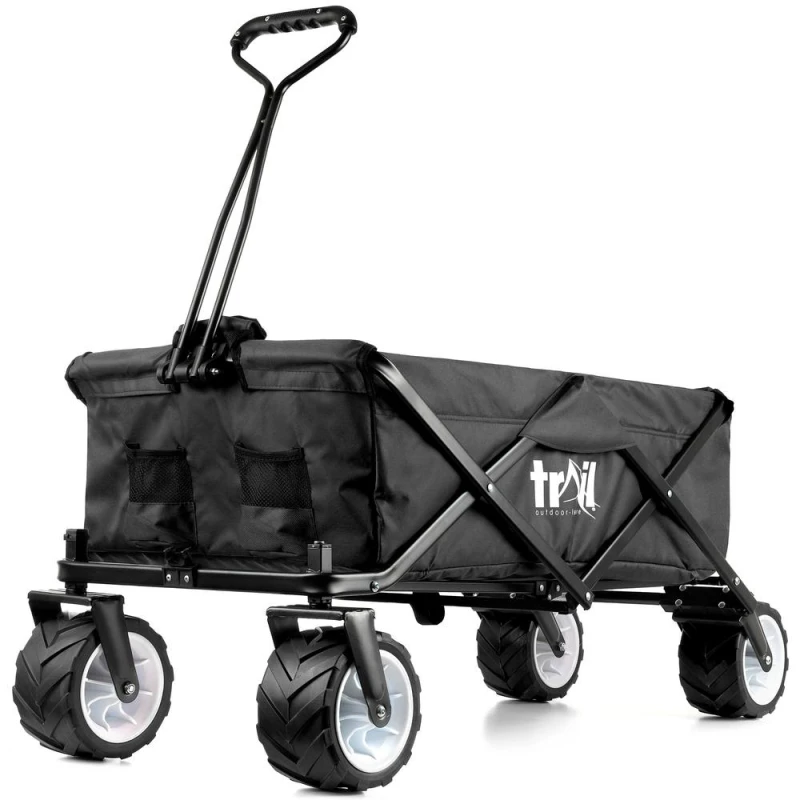 Image of Trail Outdoor Leisure Folding Beach Trolley Camping Cart All Terrain Wheels Festival Garden 60kg Trail in Black Unisex