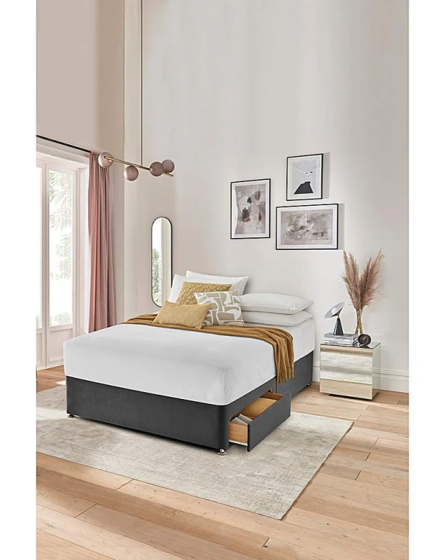 Image of Silentnight Silentnight Velvet 2 Drawer Divan Base Charcoal - Silentnight - Size: SINGLE Charcoal SINGLE DI38016