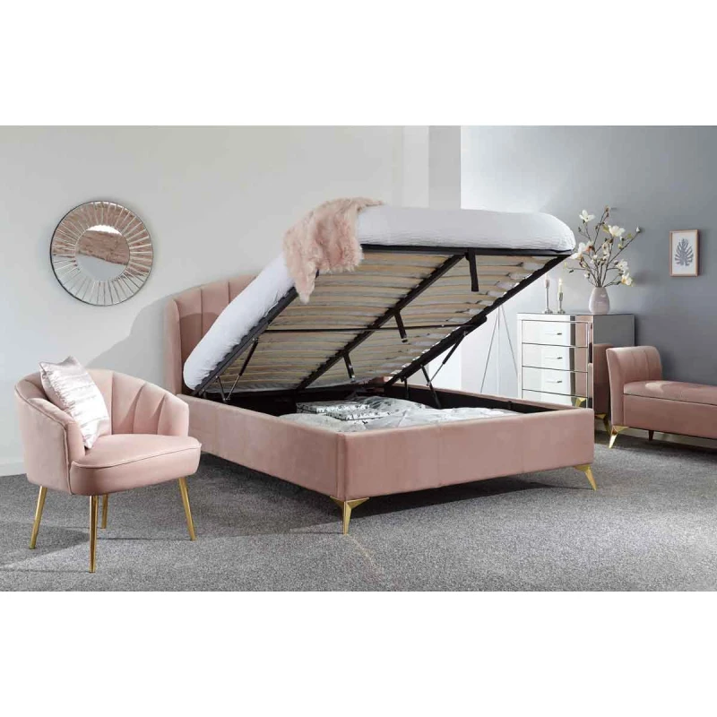 Image of GFW Pettine King Pink Upholstered Ottoman Bed & Bonnel Mattress, Pink PET50PKSB