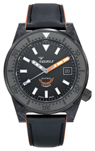 Image of Squale T183FCOR-CINLEATHBL T-183 Forged Carbon Orange (42mm Watch