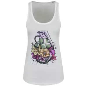Image of Grindstore Unorthodox Floral Grenade Ladies Floaty Tank (Small) (White)