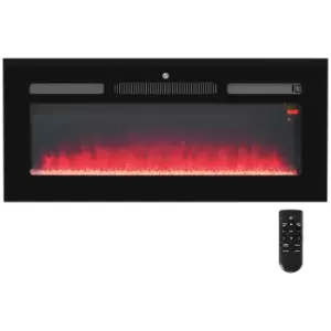 Image of HOMCOM 102cm Electric Fireplace, 2000W Recessed and Wall Mounted Electric Fire with Remote Control, 9 Flame Colour and Crystal, Black