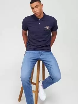 Image of GANT Men Archive Shield Pique Polo Shirt (M) Blue