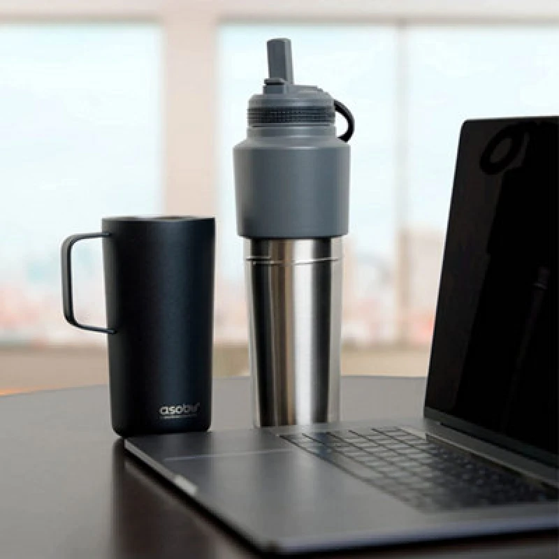 Image of asobu Insulated Stainless Steel Twin Pack Water Bottle Black 591ml/ 887ml Black