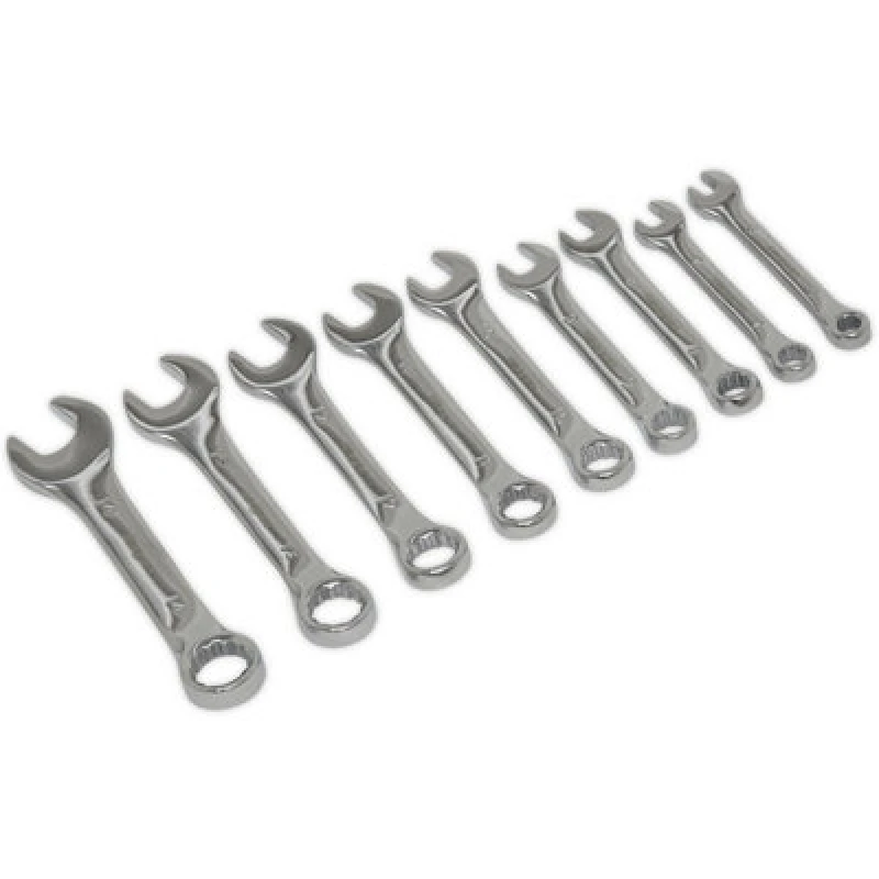Image of Loops 9pc STUBBY Short Handled Combination Spanner Set 12 Point Metric Ring Open Head Multi