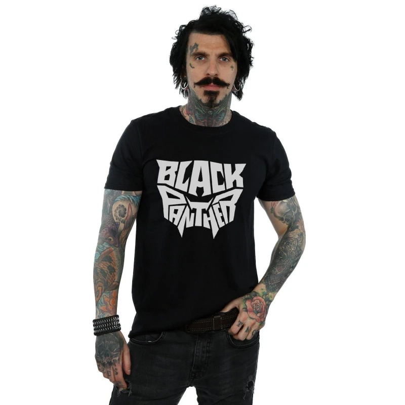 Image of Marvel Marvel Men Black Panther Worded Emblem T-Shirt Size: Small Black S Male 5057736541159