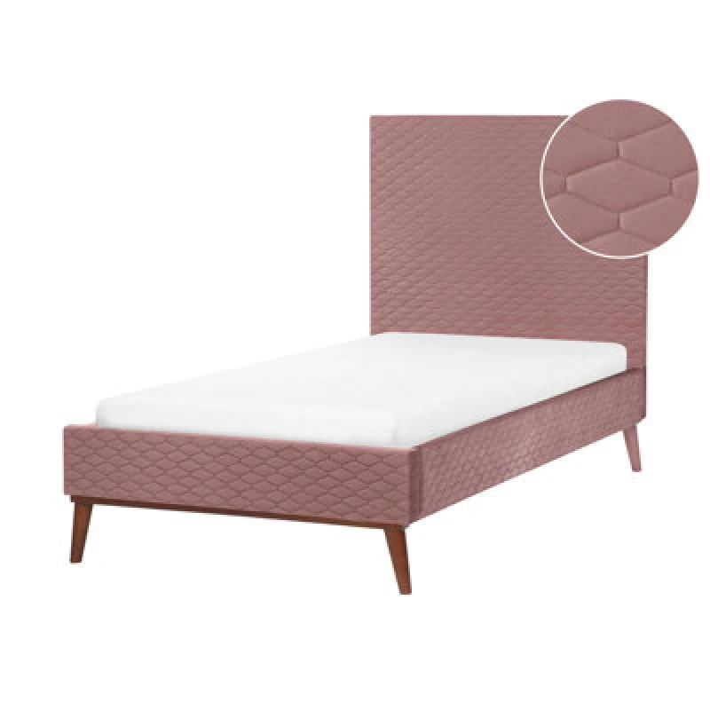 Image of Beliani Bed Velvet Bayonne 90 X 200 Cm (Eu Single) Pink