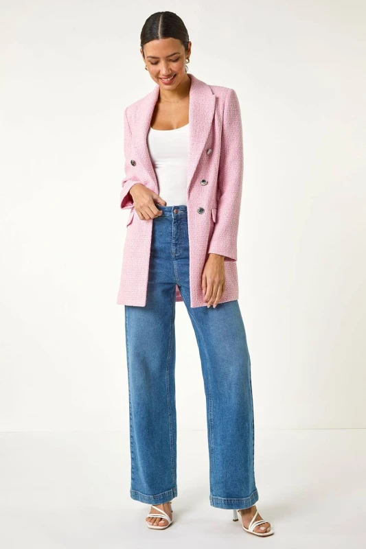 Image of Roman Tailored Longline Boucle Jacket Pink