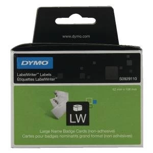 Image of Dymo S0929110 62mm X 106mm Large Name Badge Cards Black On White