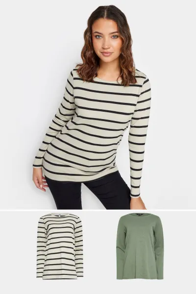 Image of Long Tall Sally Tall 2 Pack Long Sleeve Cotton T-Shirt White