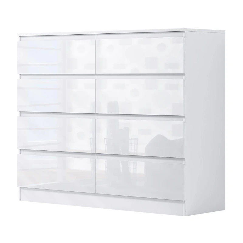 Image of FWStyle FWStyle 8 Drawer White Chest Of Drawers Gloss Fronts White One Size Unisex 5056413120069