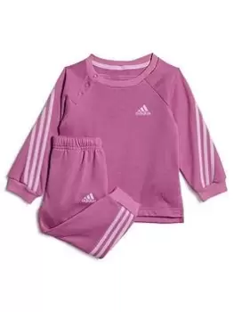 Image of adidas Favourites Toddlers Girls Badge Of Sport Crew & Jogger Set - Dark Pink Size 6-9 Months, Women
