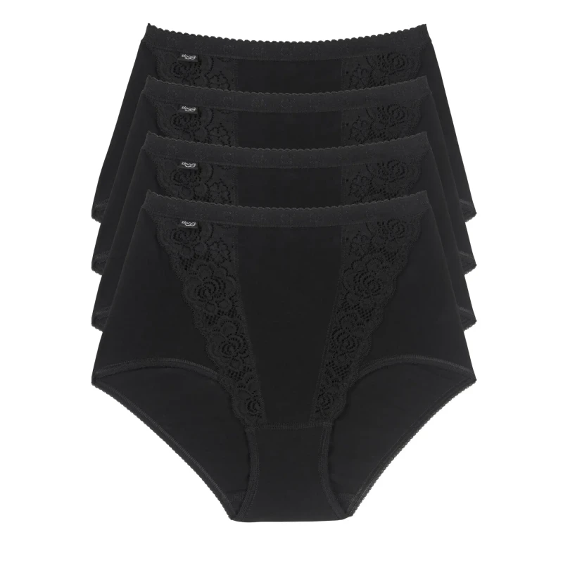 Image of Sloggi Pack of 4 Chic Maxi Knickers in Cotton Blend Black Women 28;12;26;14;16;18;20;22;24