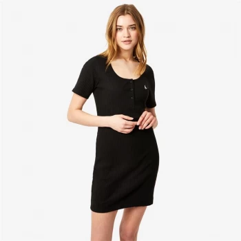 Image of Jack Wills Amy Button Ribbed Mini Dress - Black