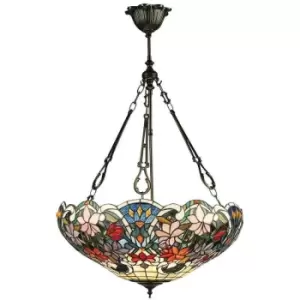 Image of Interiors Sullivan - 3 Light Large Inverted Ceiling Pendant Dark Bronze, Tiffany glass, E27