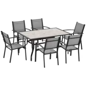 Image of Outsunny 7pc 6 Seater Garden Dining Set, Armchairs and Table with Parasol Hole - Grey