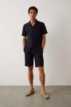 Image of Slim Fit Navy Jersey Rib Shorts