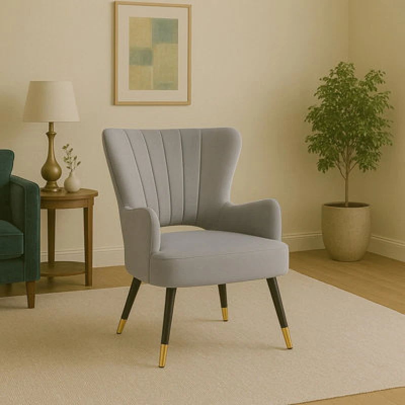 Image of Orsina Grey Velvet Cut Out Back Chair, Sturdy Support Homebase Chair, Built To Last Velvet Desk Chair