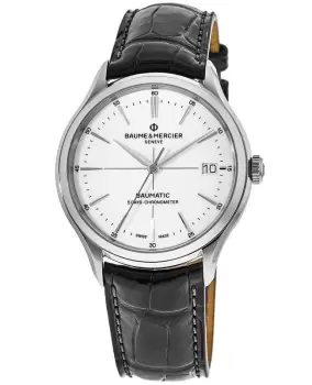 Image of Baume & Mercier Clifton Automatic White Dial Leather Strap Mens Watch 10518 10518