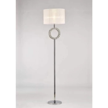 Image of Florence round floor lamp with white shade 1 bulb polished chrome / crystal
