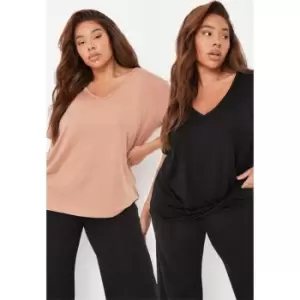 Image of Missguided Plus 2 Pack V Neck Oversized T-Shirt - Multi