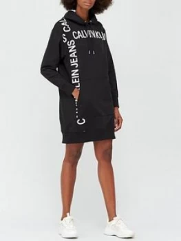 Image of Calvin Klein Jeans Grid Logo Hooded Dress - Black