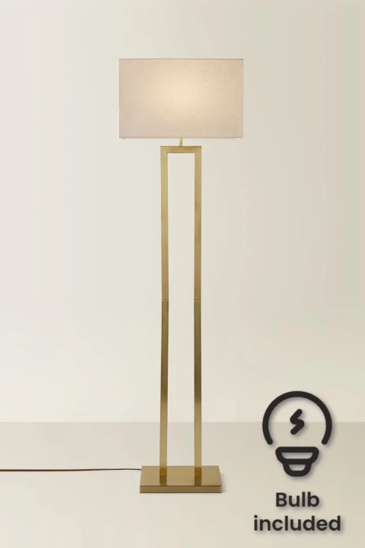 Image of ValueLights ValueLights Gloria Double Stem Metal Floor Lamp with Rectangular Lamp Shade and LED Bulb in Metallic Gold Metallic Gold One Size Unisex 50