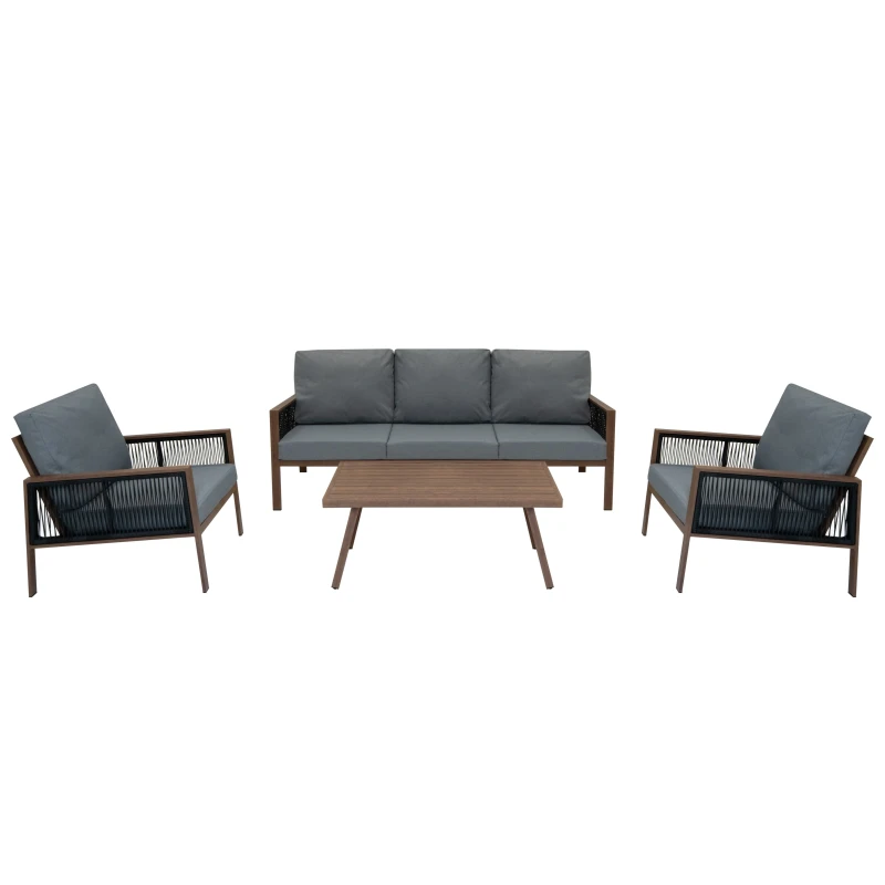 Image of Monstershop Aluminium 4 Piece Sofa Set - Wood Effect in Grey Grey Unisex